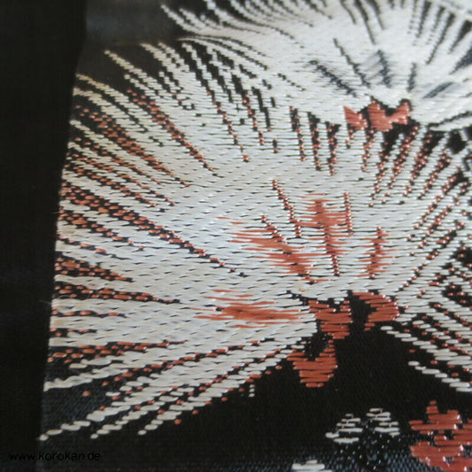 junge Kiefer und Fächer Nagoya Obi Seidenbrokat Kimonogürtel