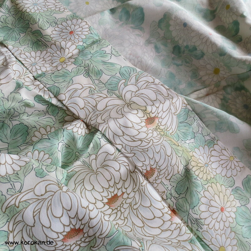 weiße Chrysanthemen Hitoe Kimono Seidencrepe