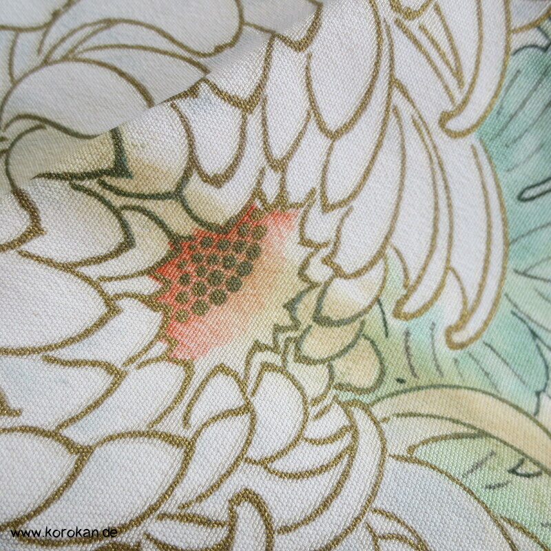 weiße Chrysanthemen Hitoe Kimono Seidencrepe