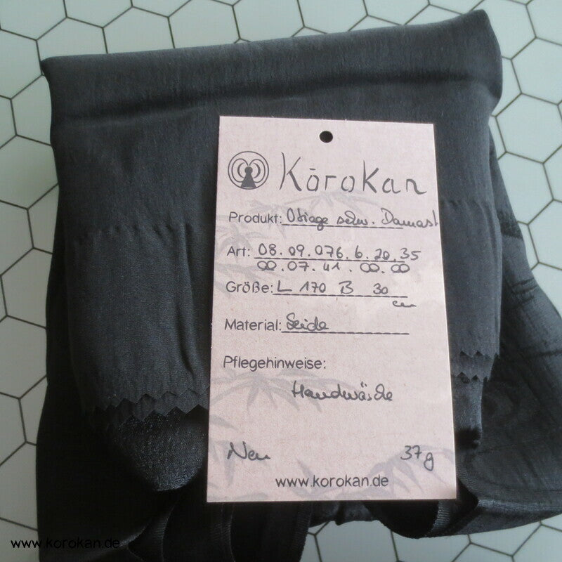 Obiage schwarze Damast Seide eingewebte Chrysanthemen