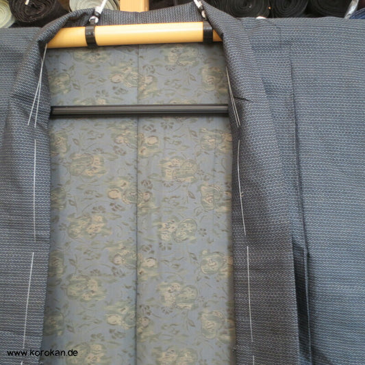 graublaue Kasuri Tsumugi Seiden Haori