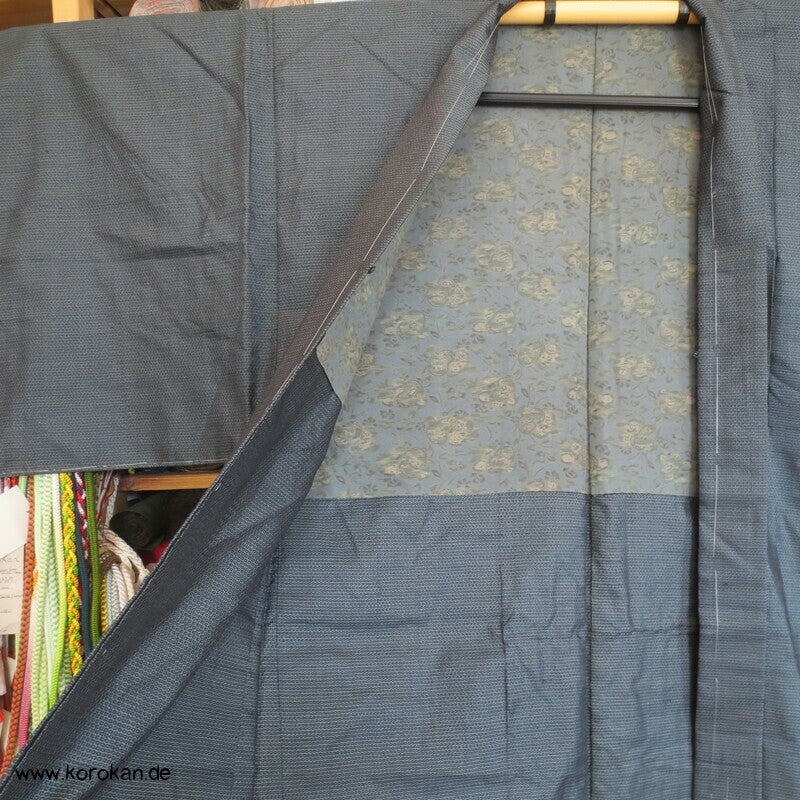 graublaue Kasuri Tsumugi Seiden Haori