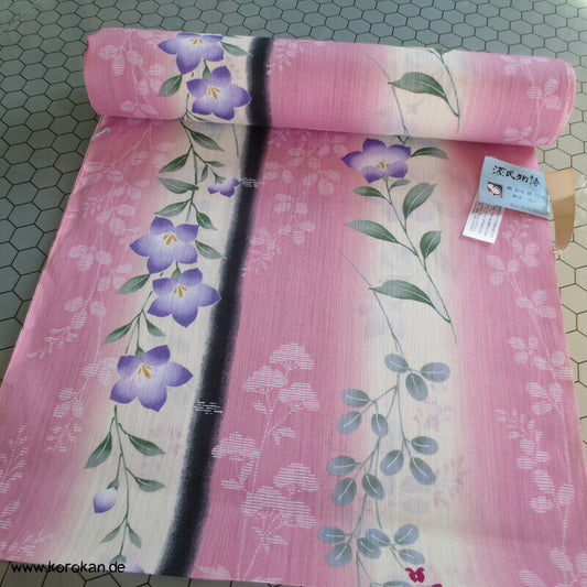 japanische Ballonblumen auf rosa Yukata Kimono Hanf / Baumwolle