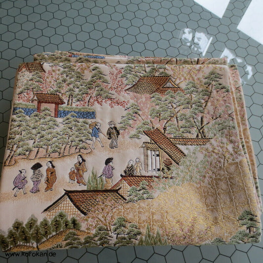 Gartenlandschaftsszene Fukuro Obi Seidenbrokat Kimonogürtel