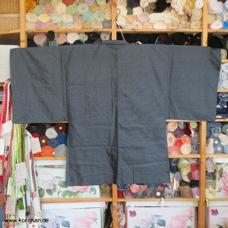 graublaue Kasuri Tsumugi Seiden Haori