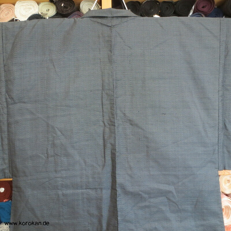graublaue Kasuri Tsumugi Seiden Haori
