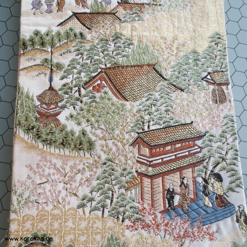 Gartenlandschaftsszene Fukuro Obi Seidenbrokat Kimonogürtel