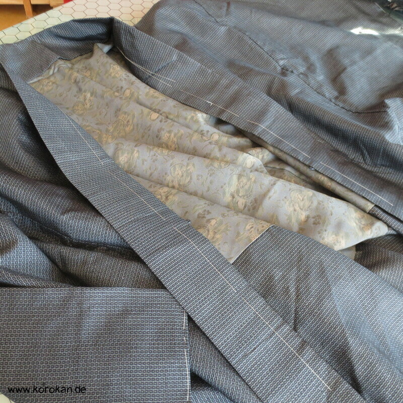 graublaue Kasuri Tsumugi Seiden Haori