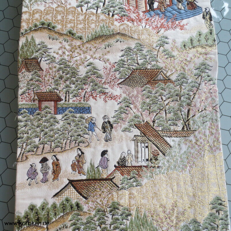 Gartenlandschaftsszene Fukuro Obi Seidenbrokat Kimonogürtel