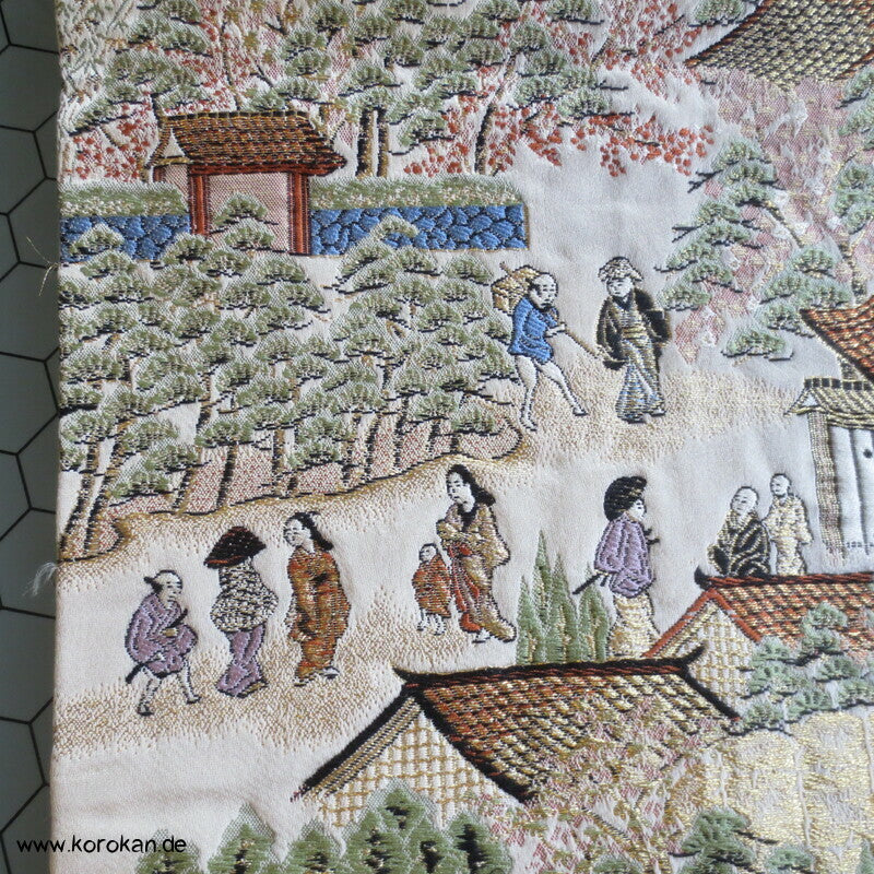 Gartenlandschaftsszene Fukuro Obi Seidenbrokat Kimonogürtel
