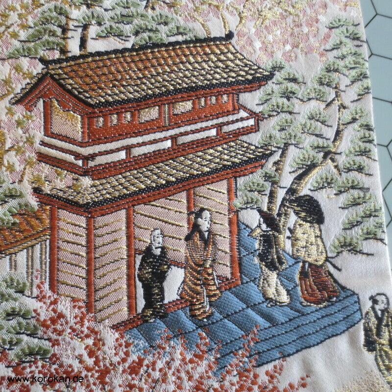 Gartenlandschaftsszene Fukuro Obi Seidenbrokat Kimonogürtel