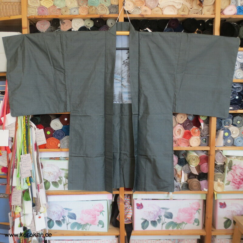 hellblau - beige Kasuri Tsumugi Haori, Flößermotiv