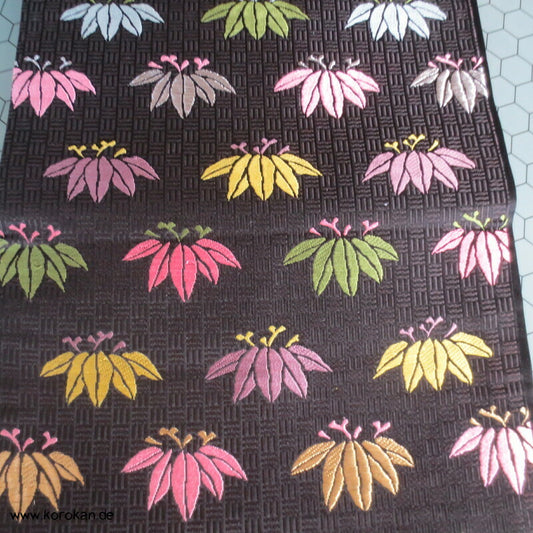 Bambusblätter auf schwarzem Geflecht Fukuro / Chuyo Obi