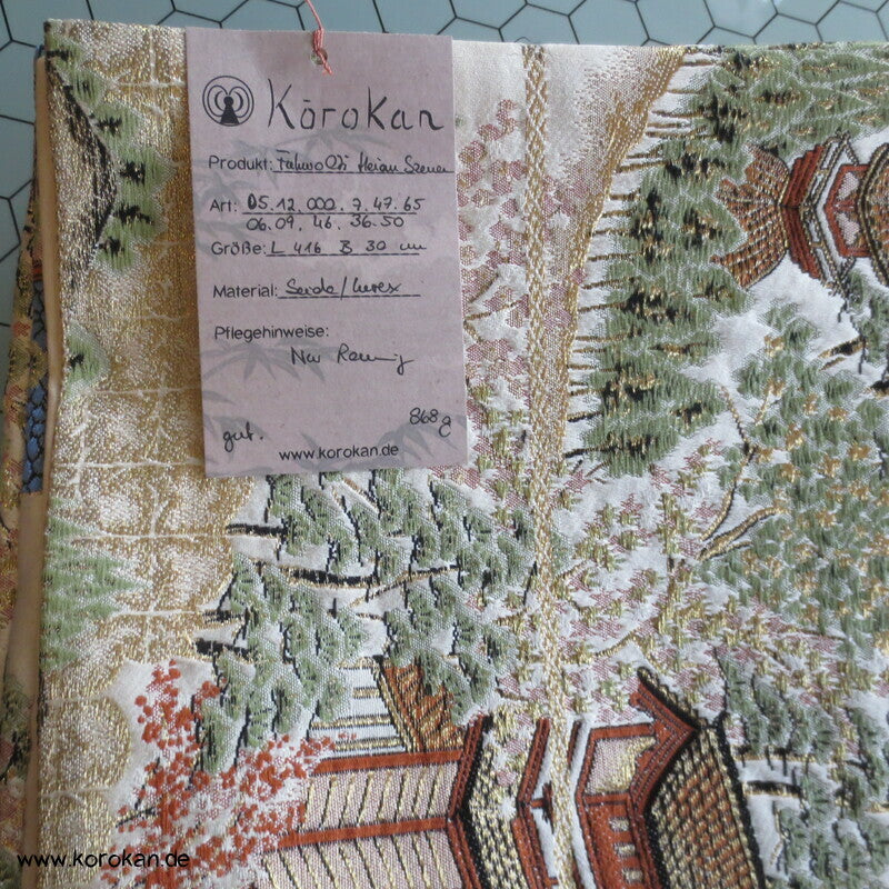 Gartenlandschaftsszene Fukuro Obi Seidenbrokat Kimonogürtel