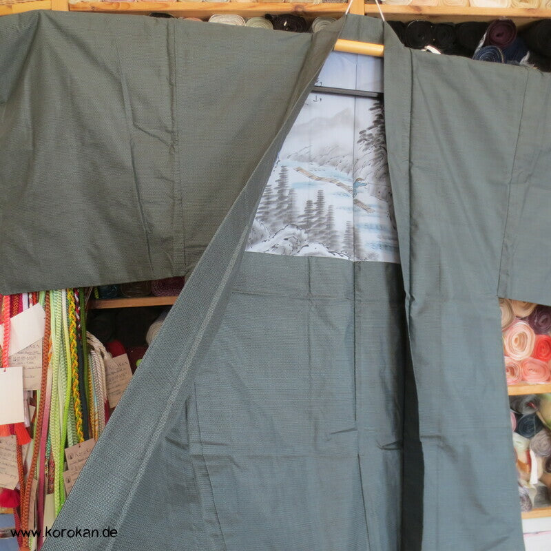 hellblau - beige Kasuri Tsumugi Haori, Flößermotiv