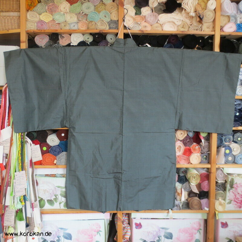 hellblau - beige Kasuri Tsumugi Haori, Flößermotiv