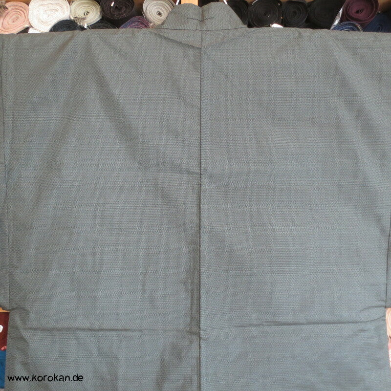 hellblau - beige Kasuri Tsumugi Haori, Flößermotiv