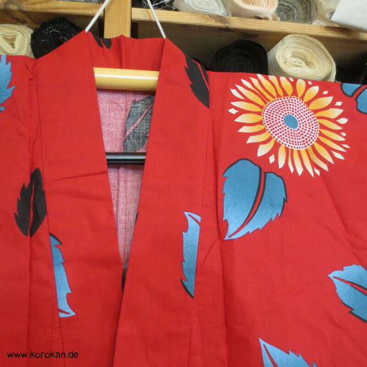 neuer Yukata, reine Baumwolle, Kiku auf rot