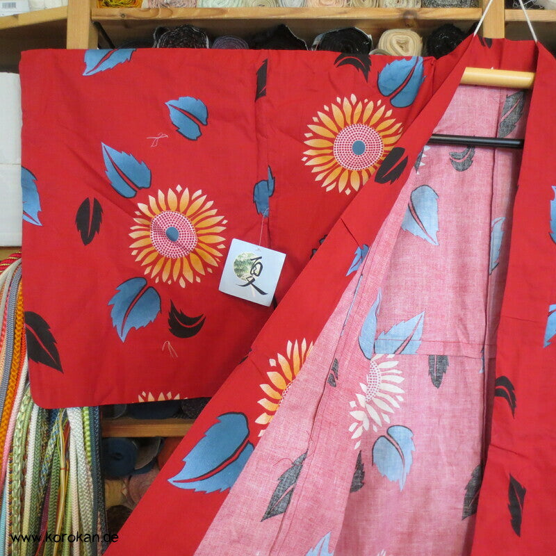 neuer Yukata, reine Baumwolle, Kiku auf rot