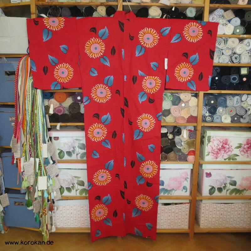 neuer Yukata, reine Baumwolle, Kiku auf rot