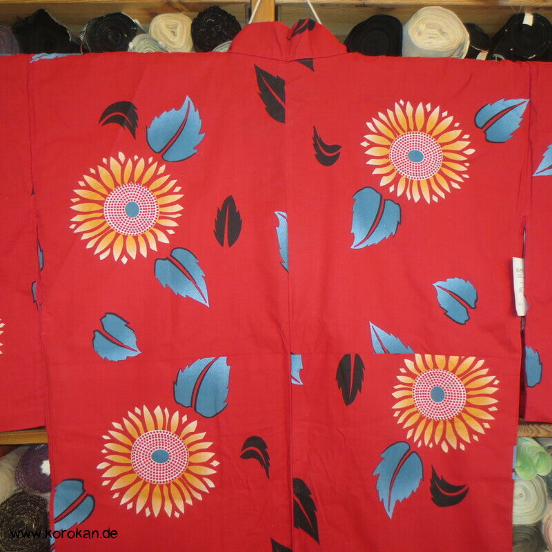 neuer Yukata, reine Baumwolle, Kiku auf rot