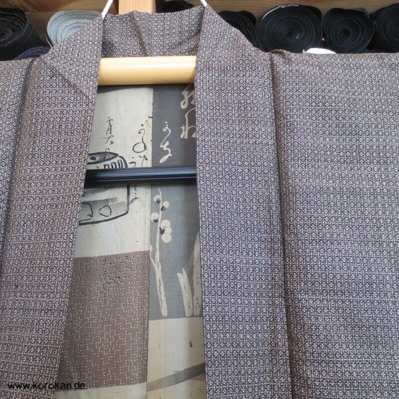 "7" beige braune Kasuri Tsumugi Haori, Druckfutter