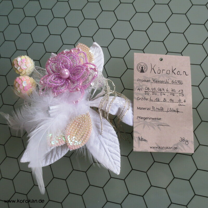 Kanzashi Haarkamm - Fascinator, Glitzer und Blüten