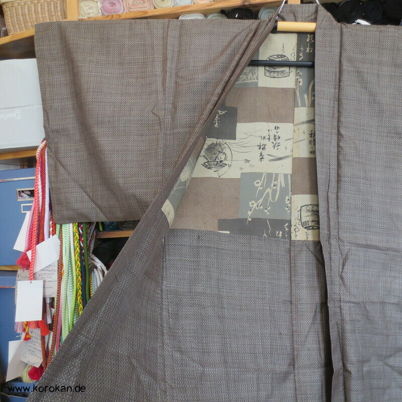 "7" beige braune Kasuri Tsumugi Haori, Druckfutter