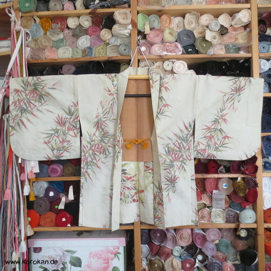 japanische Bambus Haori Kimono Jacke, Wolle mit Lurex, mit Himo