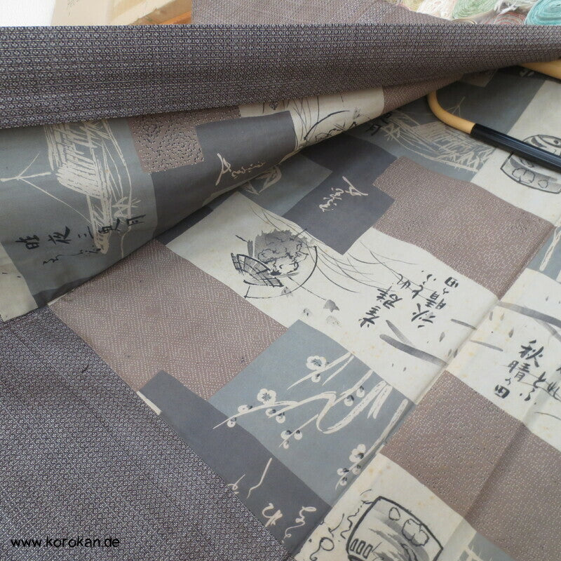 "7" beige braune Kasuri Tsumugi Haori, Druckfutter