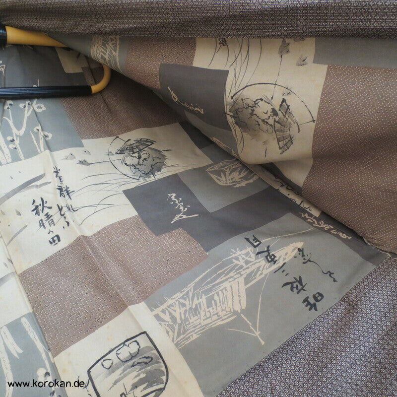 "7" beige braune Kasuri Tsumugi Haori, Druckfutter