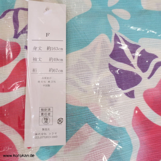 Ackerwinden Yukata - ungefütterter Kimono aus Baumwolle / Hanf