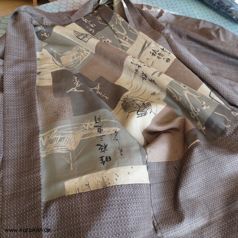 "7" beige braune Kasuri Tsumugi Haori, Druckfutter