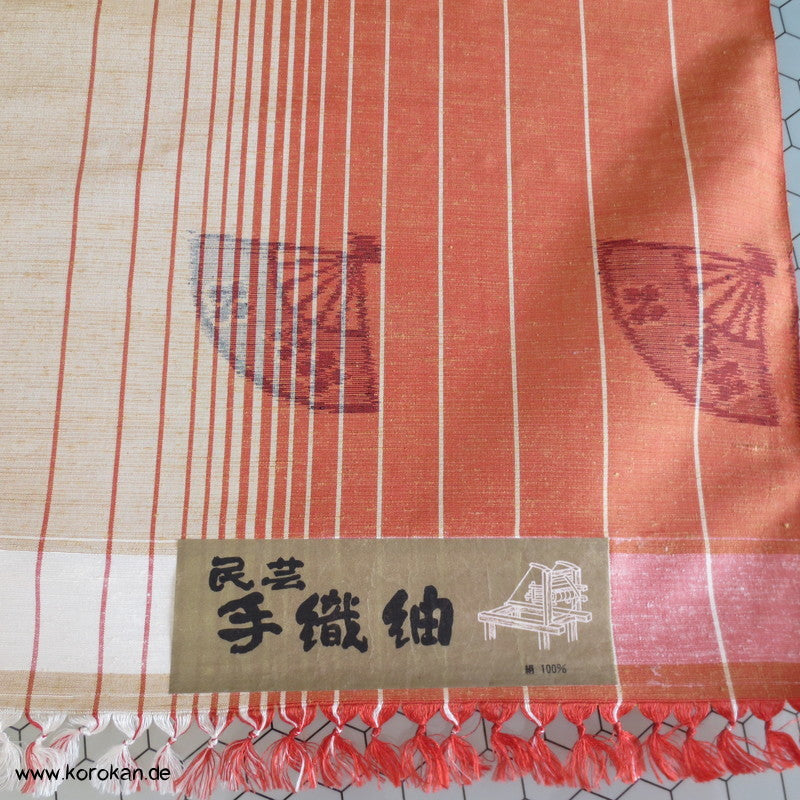 Fächer auf Streifen Kasuri Tsumugi Kimono Seide
