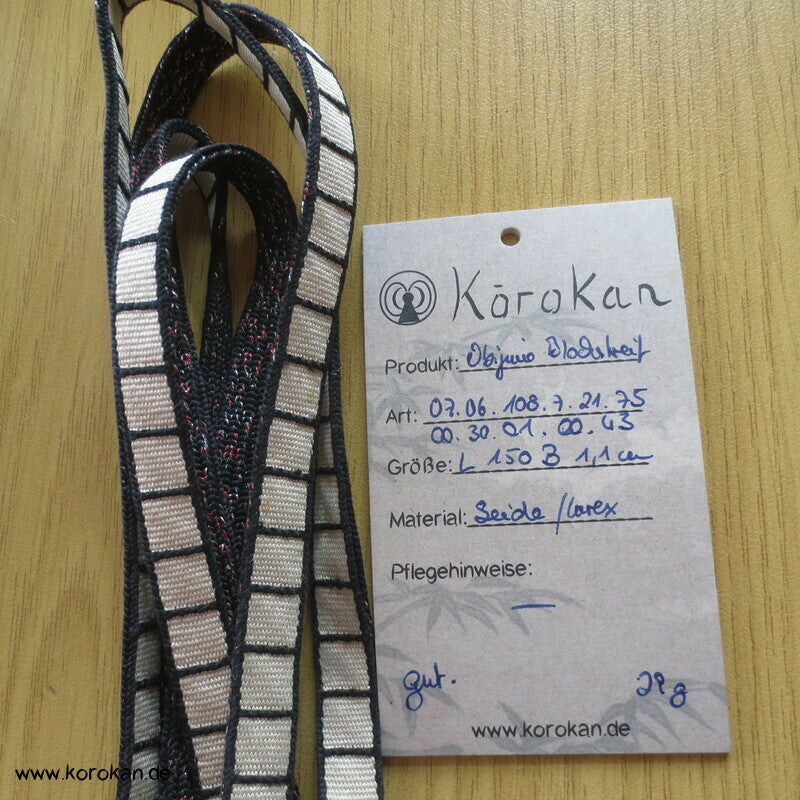 rötlich schwarz / creme zweiseitiger Obijime, Seide