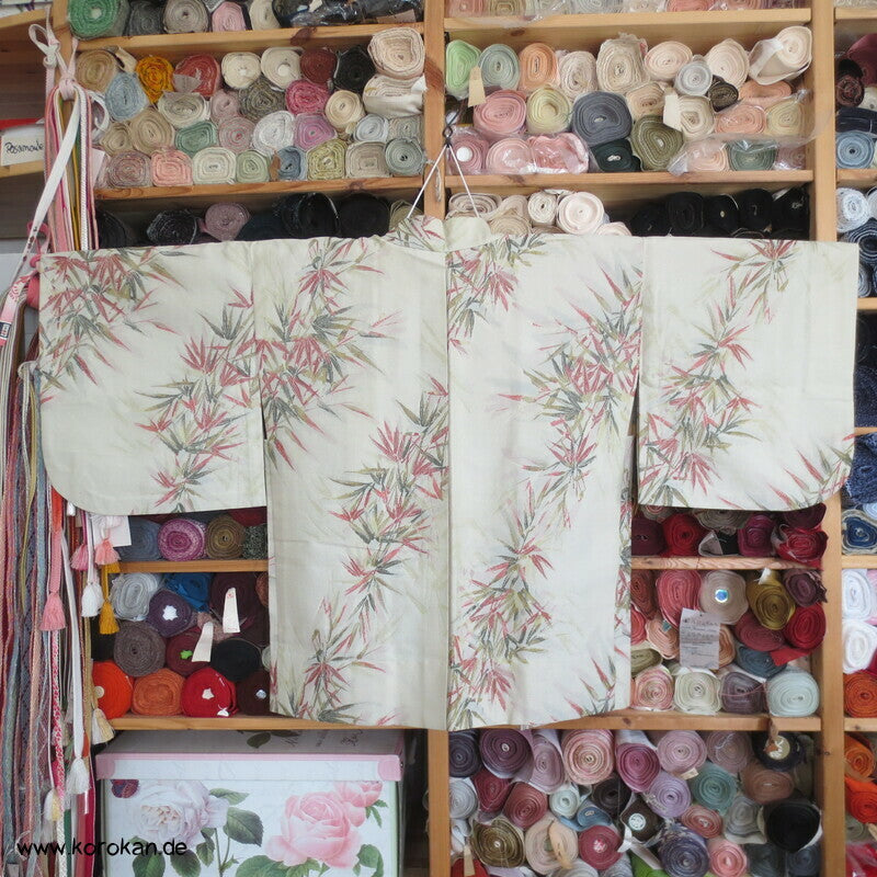japanische Bambus Haori Kimono Jacke, Wolle mit Lurex, mit Himo