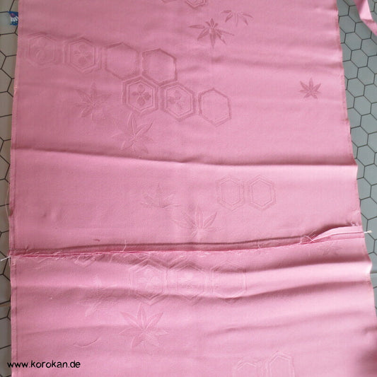 Kikko und Bambus rosa Rinzu Damast Seide Araihari Kimono Stoffreste