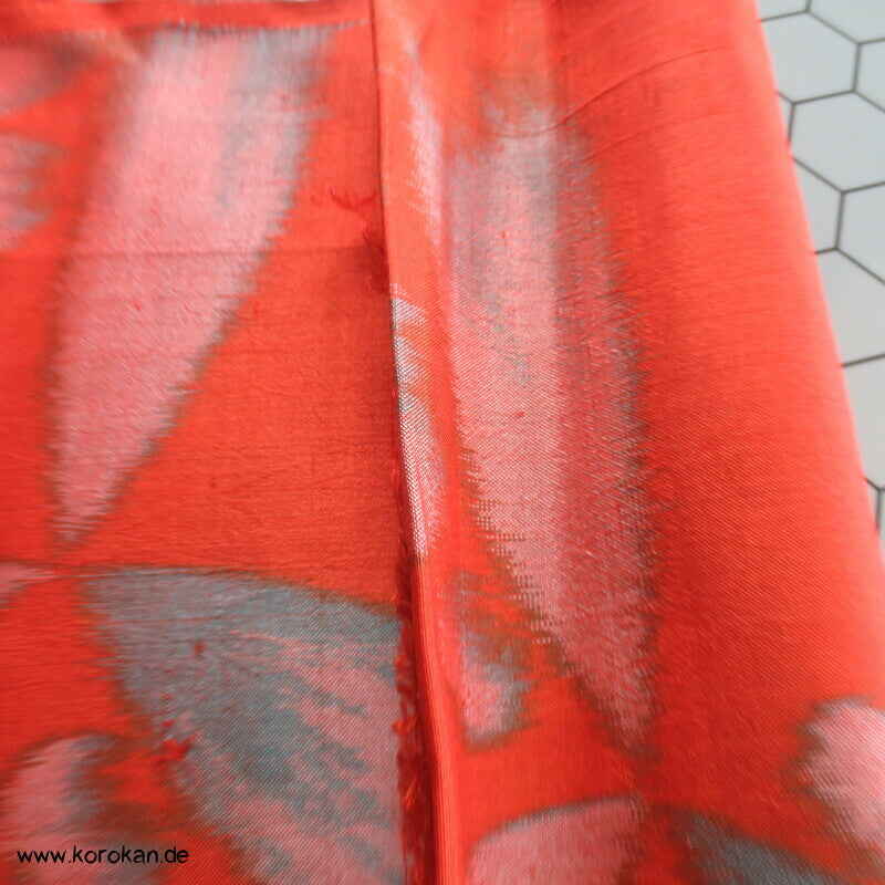orange - türkis, heavenly bamboo antiker Meisen Seiden Kimono Stoff