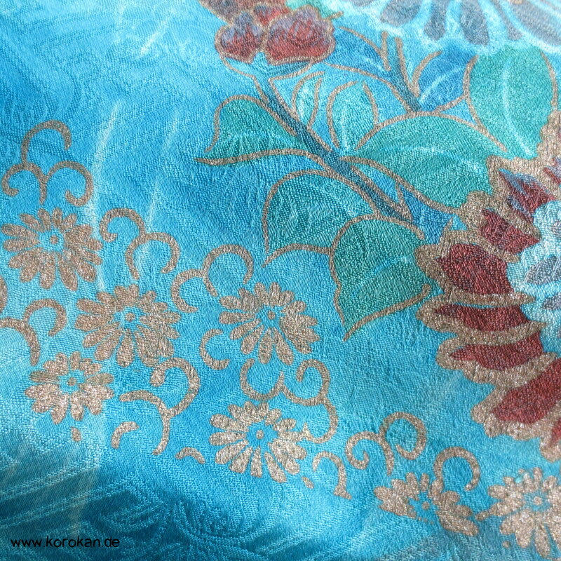 Sayagata Rinzu Damast Seide, Stickerei, Furisode Araihari Stoffstücke, überfärbt