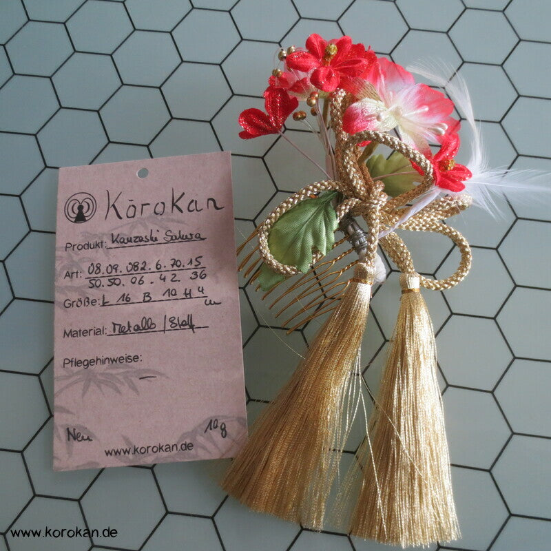 Kanzashi Haarkamm - Fascinator, Blüten Kordel