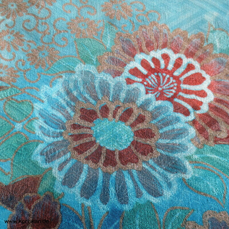 Sayagata Rinzu Damast Seide, Stickerei, Furisode Araihari Stoffstücke, überfärbt