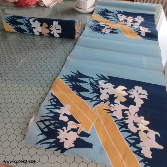 Blüten blau mit gold papierkaschierte Baumwolle - Bucheinband