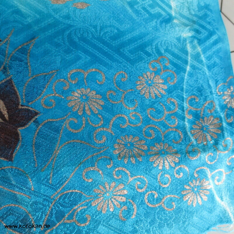 Sayagata Rinzu Damast Seide, Stickerei, Furisode Araihari Stoffstücke, überfärbt