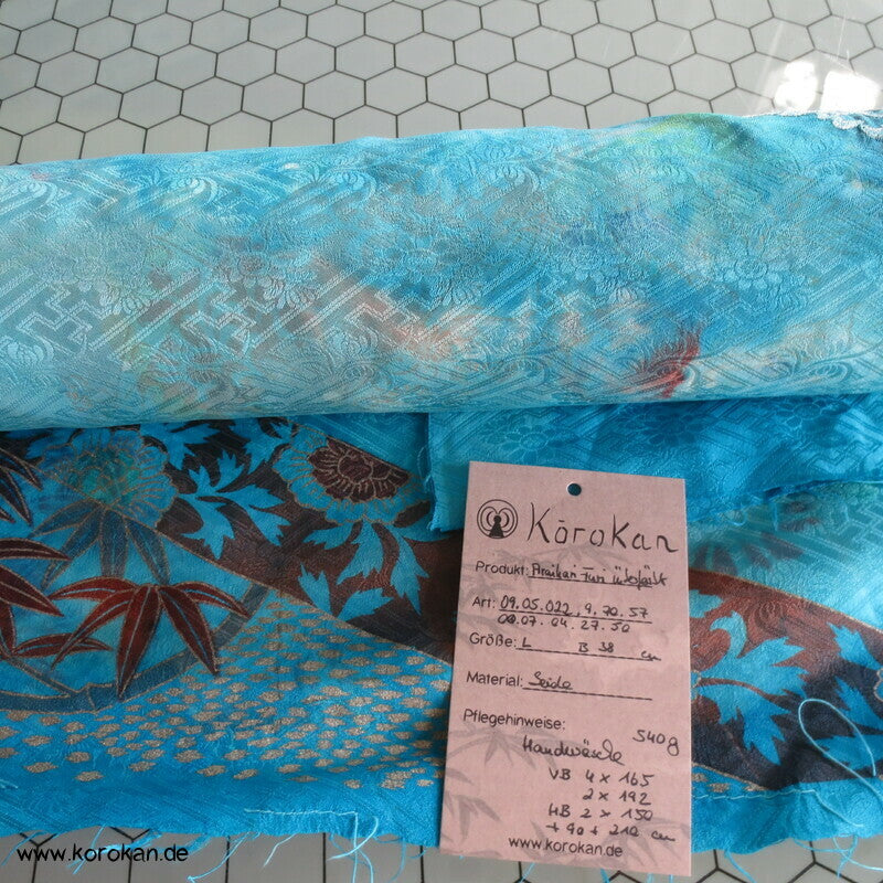 Sayagata Rinzu Damast Seide, Stickerei, Furisode Araihari Stoffstücke, überfärbt