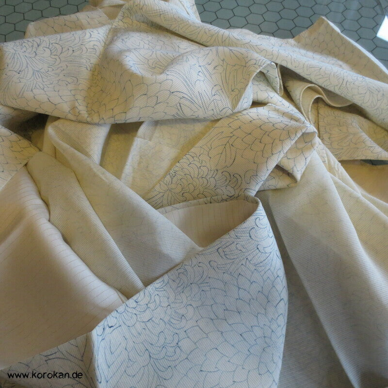 zartblaue Chrysanthemen Hitoe Rho Seiden Kimono