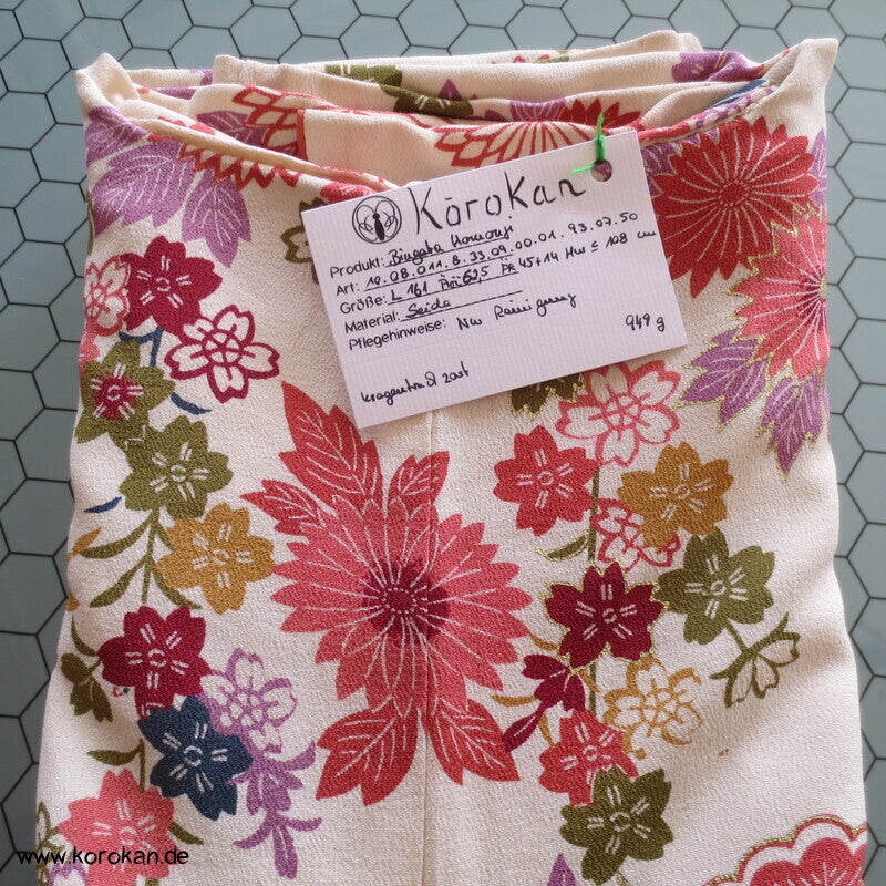 Homongi Kimono Seidencrepe Bingata Blumen und Vögel