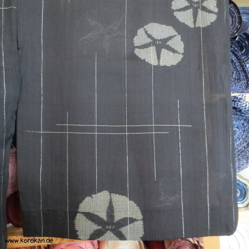 gewebte Ackerwinden auf schwarz Crepe Chiffon Seide Hitoe Kimono
