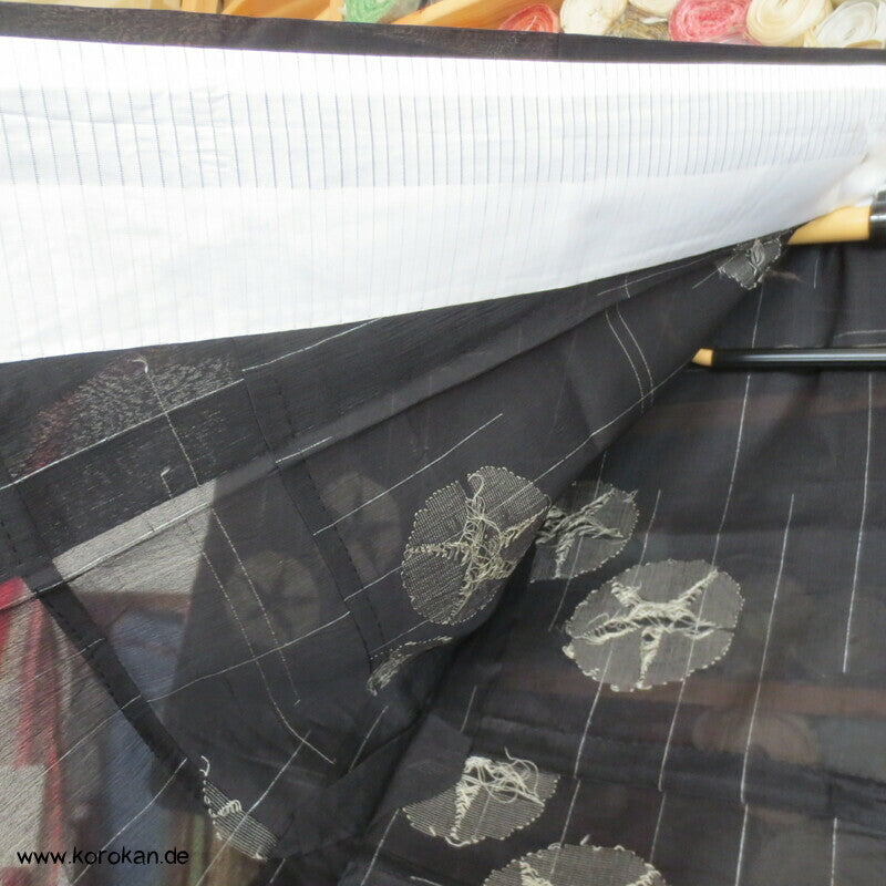 gewebte Ackerwinden auf schwarz Crepe Chiffon Seide Hitoe Kimono