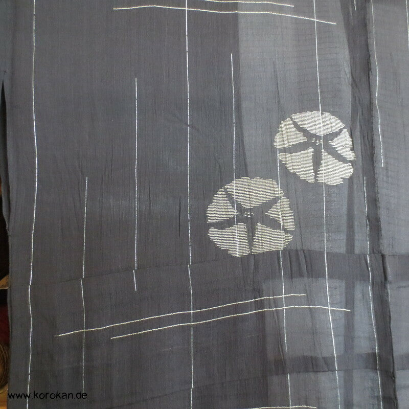 gewebte Ackerwinden auf schwarz Crepe Chiffon Seide Hitoe Kimono