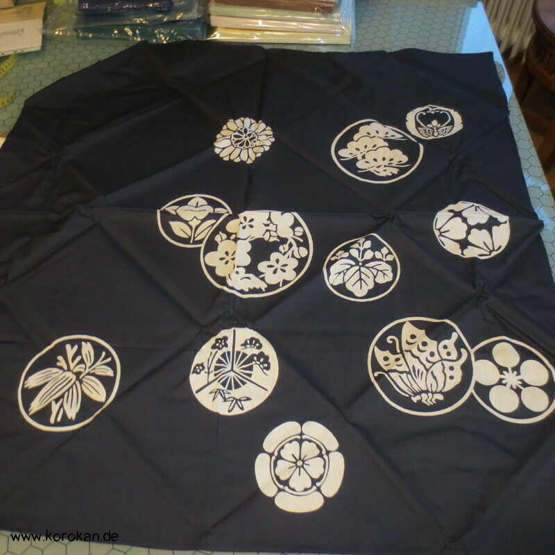 Furoshiki, Mon auf blau, Vintage unbenutzt,